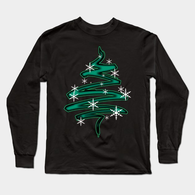 Christmas Tree Abstract with snowflakes Long Sleeve T-Shirt by DyrkWyst